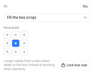 Fill the box and the focal point Image fit set to Fill the box, with the focal point on the center